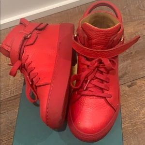 Buscemi Red Leather 100M High Top Trainers